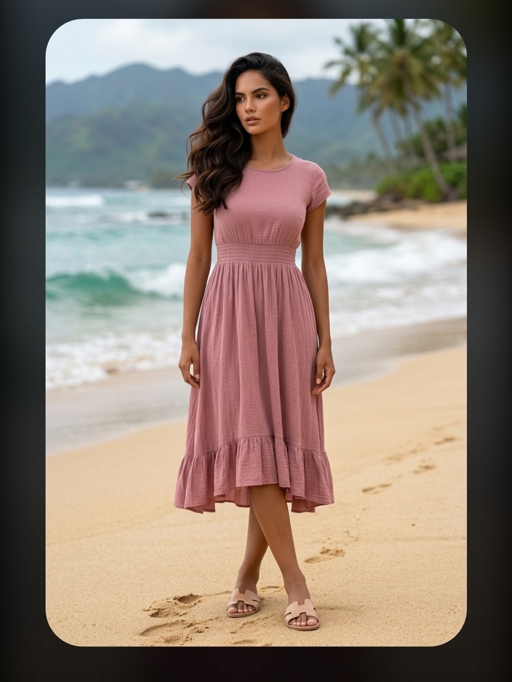 Joyfolie Mauve Short-Sleeve Midi Dress